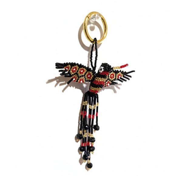 Hummingbird Beaded Bag Charm Key Ring – Handmade Keychain Pendant Holiday Gift - Picture 1 of 5
